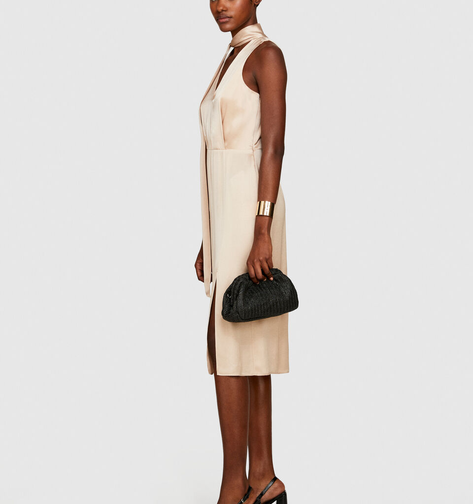 Satin dress with scarf - women's midi dresses - Nude | Sisley image number 2